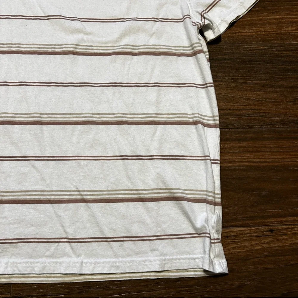 Champion Men’s Short‎ Sleeve Shirt Medium White with Brown Tan horizantal lines - Picture 4 of 10